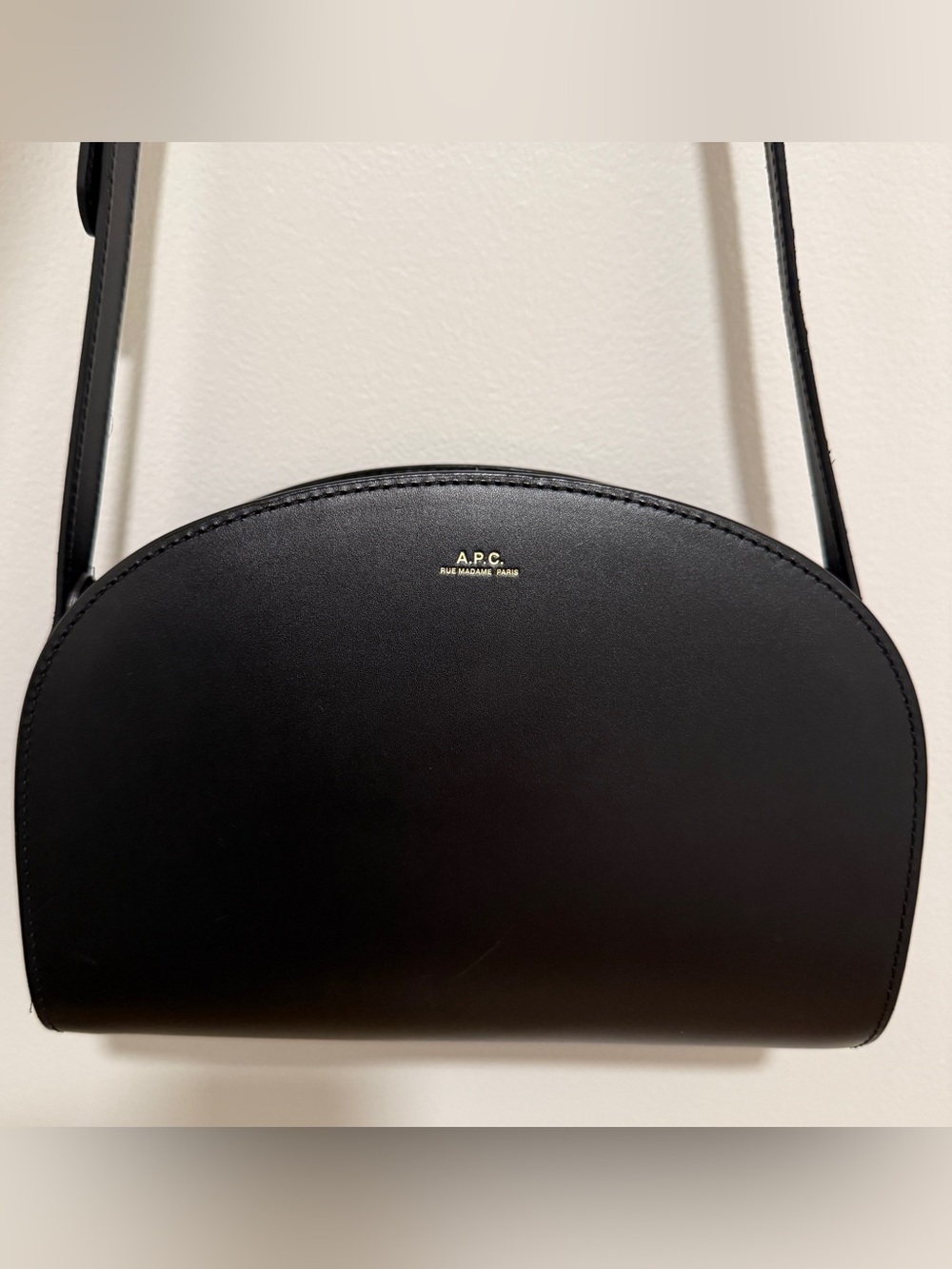 A.P.C. Black Demi-Lune Crossbody Bag with Gold Logo